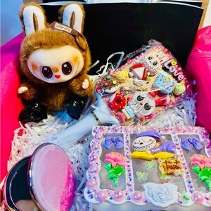 Curated Gift Box for Girls- Plush Doll-Decorated Hairbrush- Jewelry Box-